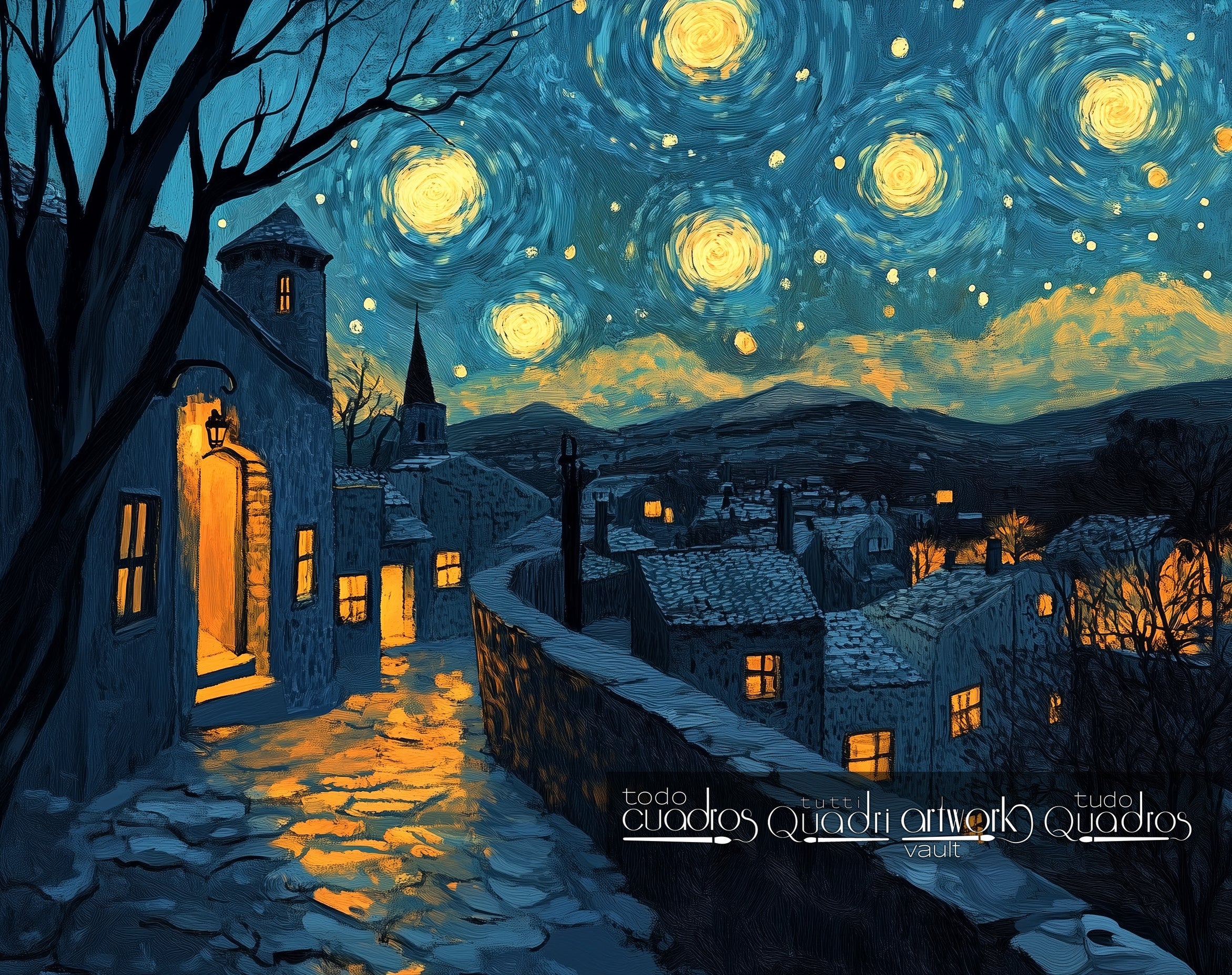 Paseo nocturno, estilo Van Gogh moderno